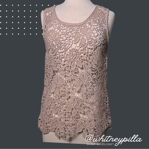 LOFT Ann Taylor Top Sleeveless Floral Crochet Lace Cotton Tank Top Blush Size M